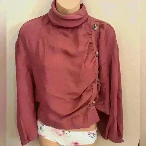 Women's ASOS DESIGN Long Sleeve Top Blouse with Ruched Dark Rose Size 6 NWT - Picture 1 of 11